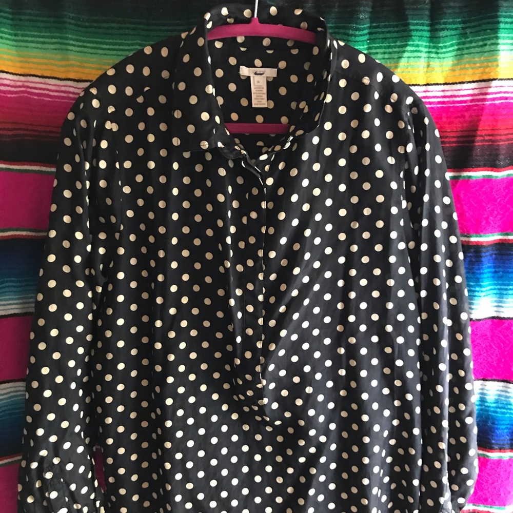 J.Crew polka dot half button down top